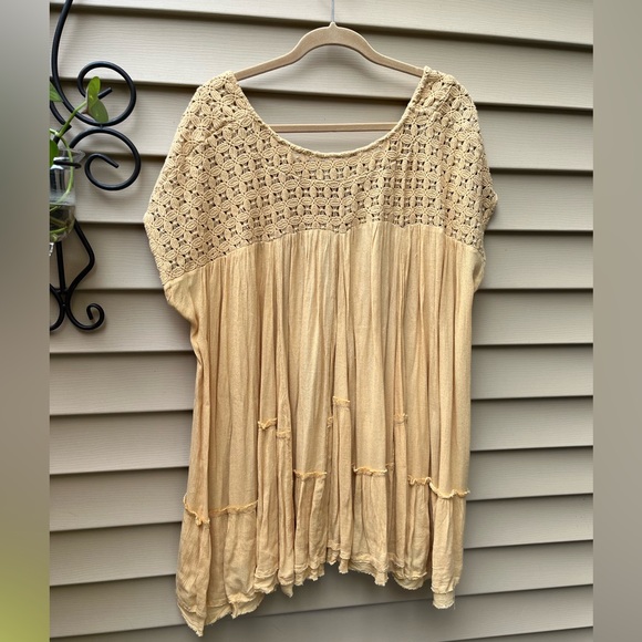 Free People Yellow Crochet Neckline Tiered Tunic, M - Picture 2 of 8